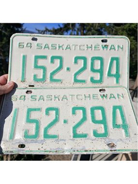 1964 Saskatchewan Canada Matching Pair License Plates 152 294
